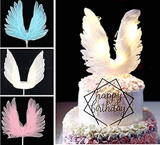 BlueSunshine Angel Wing Cake Topper Decoration With Light For Anniversary Birthday Party Wedding Shower Birthday Party Favors (White)