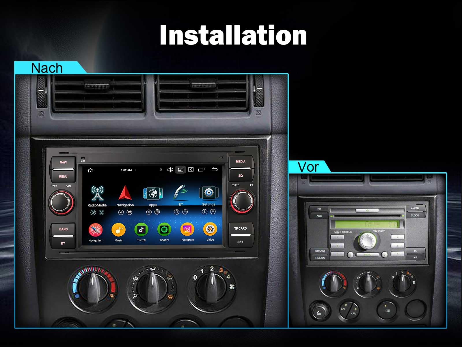 Erisin Android 16 Acht-Kern Autoradio 4GB+64GB Für Ford Focus C-Max S-Max Galaxy Kuga Fiesta Transit mit GPS Navigation CarPlay Android AUTO WiFi 4G Bluetooth AM/FM RDS Radio Touchscreen DAB+ DVR OBD2