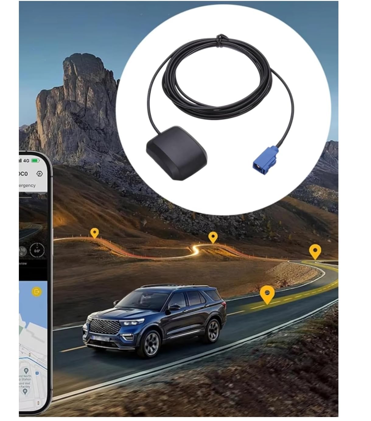 Antenna GPS Attiva 1,5 Metri Fakra C Blu per Auto Volkswagen VW Ford Audi MFD2 RNS2 RNS-E