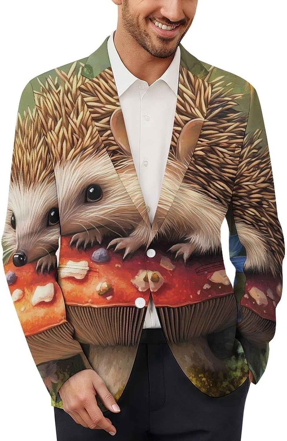 Flowers Hedgehog Mens Blazer Casual Suit Sport Coat Travel Blazers Lightweight Suits Jacket