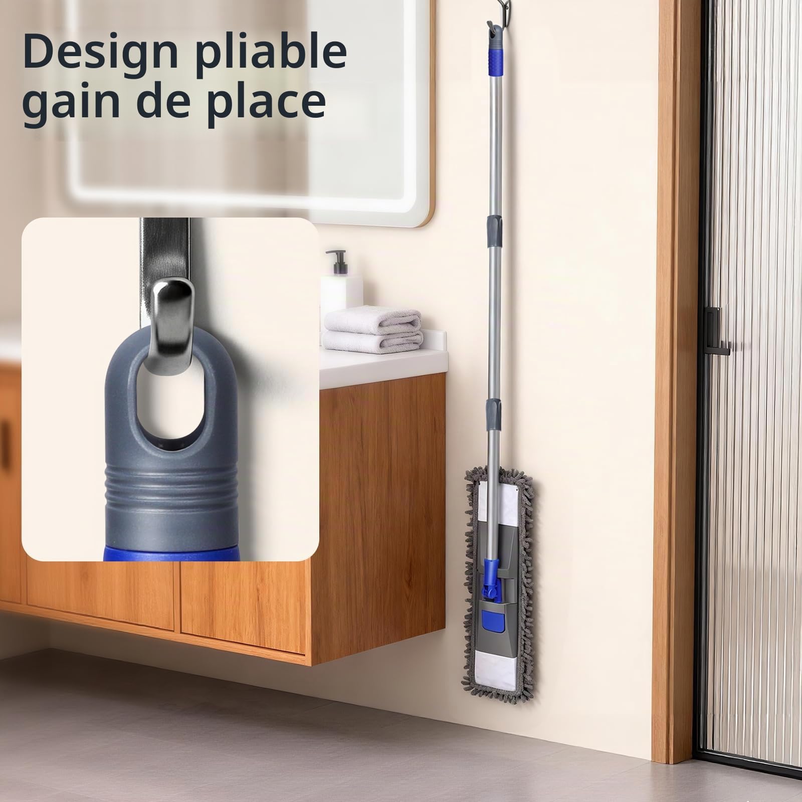 MASTERTOP Balai de Sol Professionnel en Microfibre, Balai Plat pour parquet, carrelage, stratifié, Vinyle, avec 4 recharges, poignée Extensible