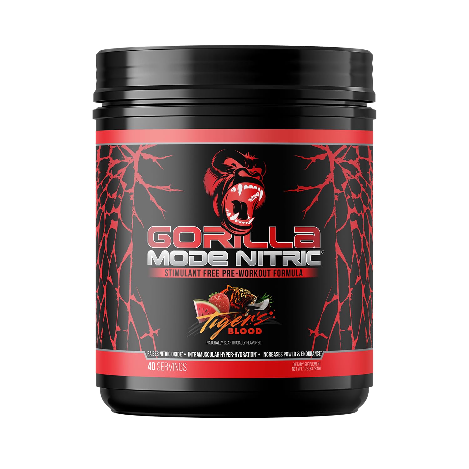 Gorilla MindGorilla Mode Nitric Upgraded Stimulant Free Pre-Workout – Best Tasting and Most Effective Stimulant Free Pre-Workout/Massive Pumps · Vasodilation · Power / 784 Grams (Tigers Blood)