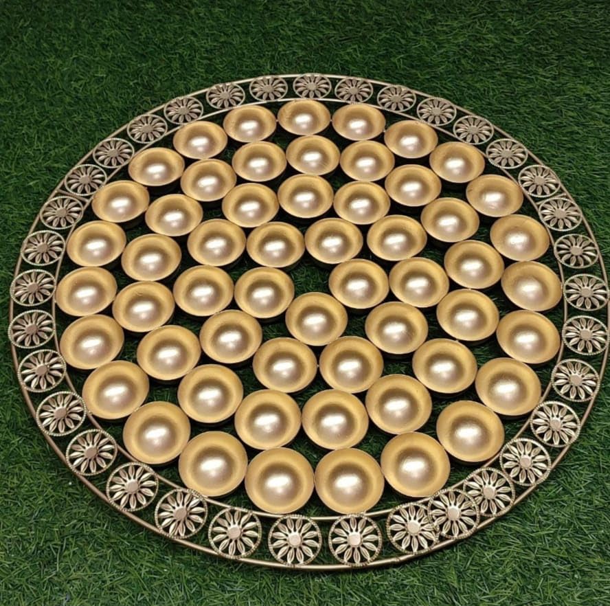 Image of 56 Bhog Thali for Offerings to diety, Pooja Thal /Bhog Thal /Poojan Thali /Traditional Thal for Tample, Pooja Room, Home Tample (Size-20 Inch, Golden Colour)
