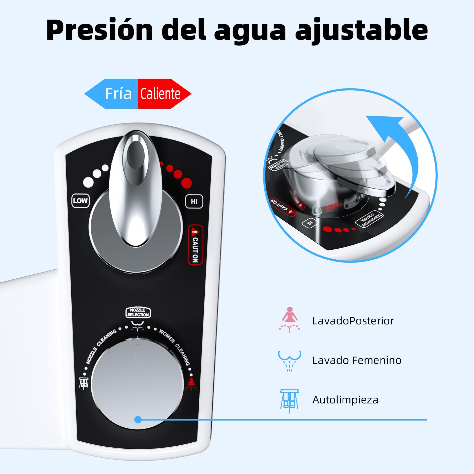 Hibbent Accesorio de asiento de inodoro bidet, bidet pulverizador caliente y frío mecánico no eléctrico, doble boquilla autolimpiante, bidet de rociador de agua fresca para inodoro