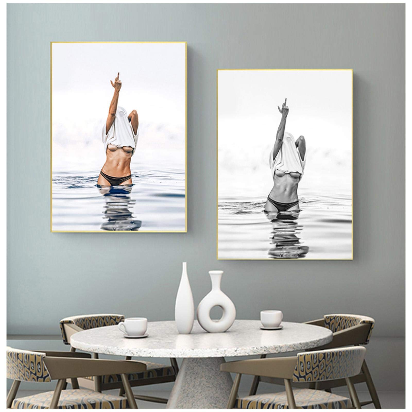 Tela Da Parete Bianco E Nero 30x40 Cm - Quadro Con Dito Medio, Arte Femminista Ironica Per Soggiorno O Camera Da Letto