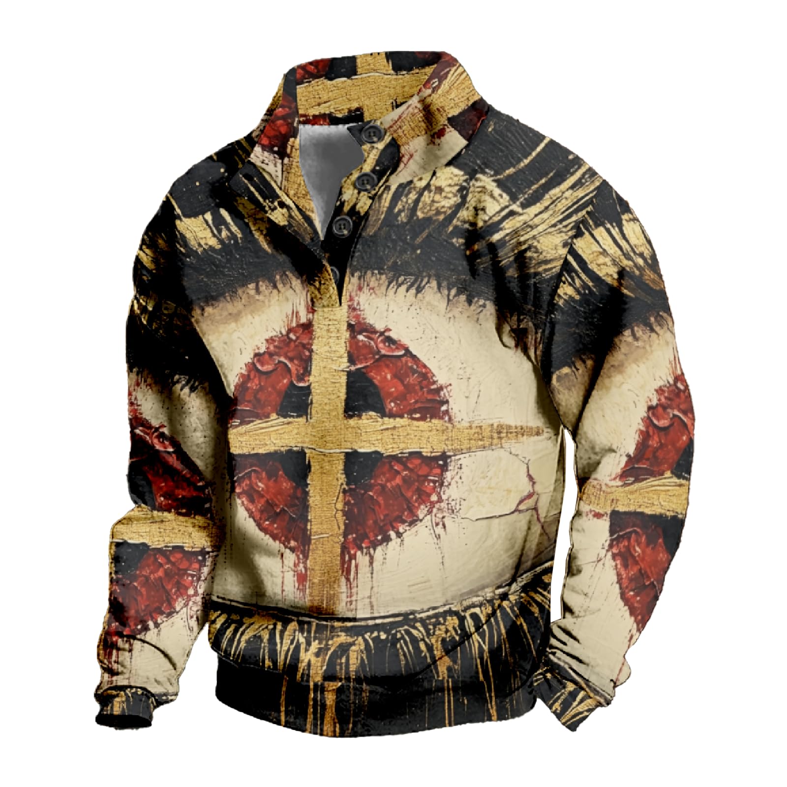 Fashion Sweatshit for Men 1 4 Button Up Stand Collar Long Sleeve Big and Tall Pullover Fall Winter