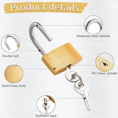 MroMax Brass Padlock, Keyed Alike, 60mm Wide Brushed Finish Long Harden Shackle, Waterproof Rust-Proof Door Lock Long Beam Lock For Drawer, Gym, Cabinet, Warehouse, 4Pcs - View #6