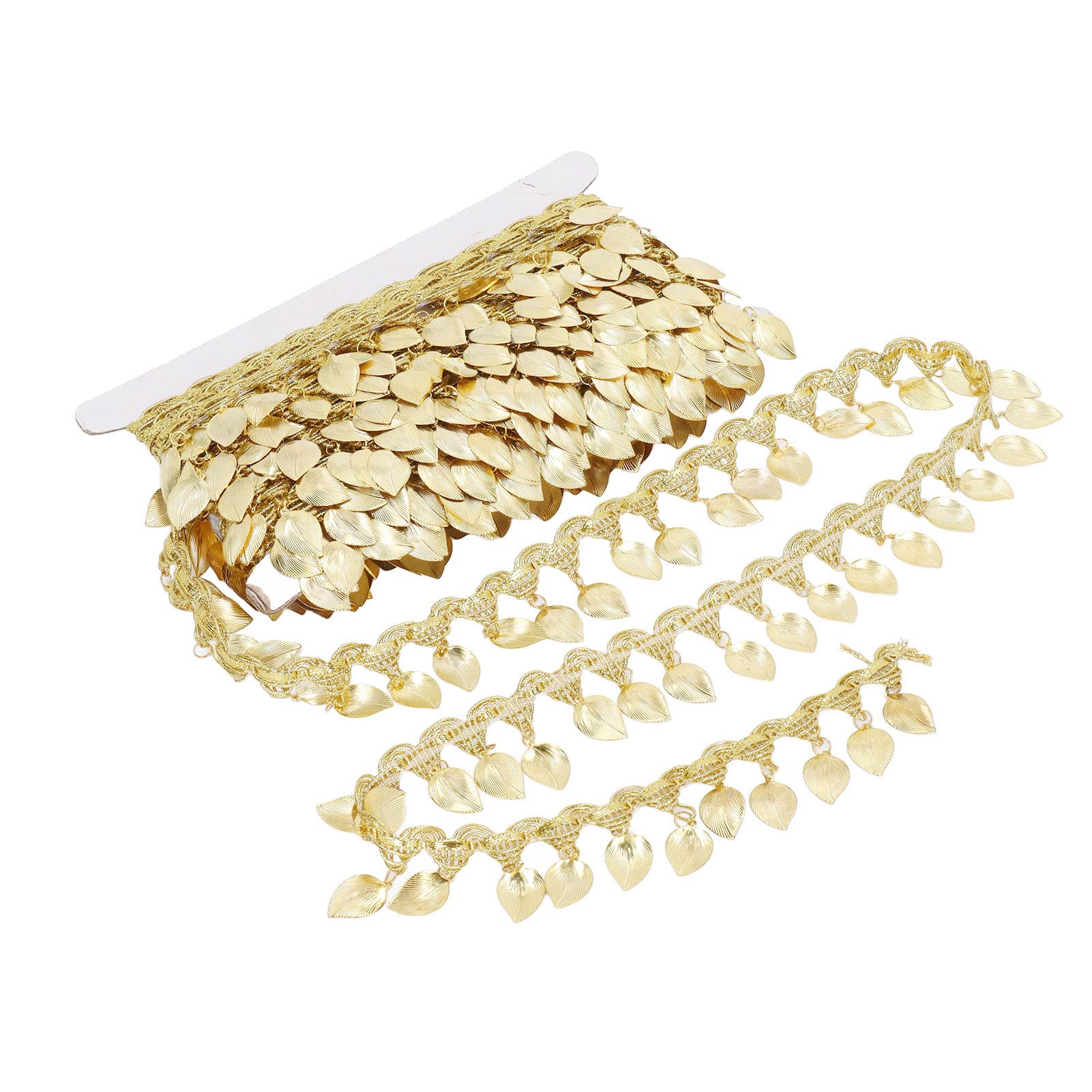 Garland Necklace Made of Gold Leaf,10 Yards Sparkly Metal Leaf Ribbon TrimFor DIY Craft Decorations, Wedding Decoration Wreath (Oblique Leaf Shape)