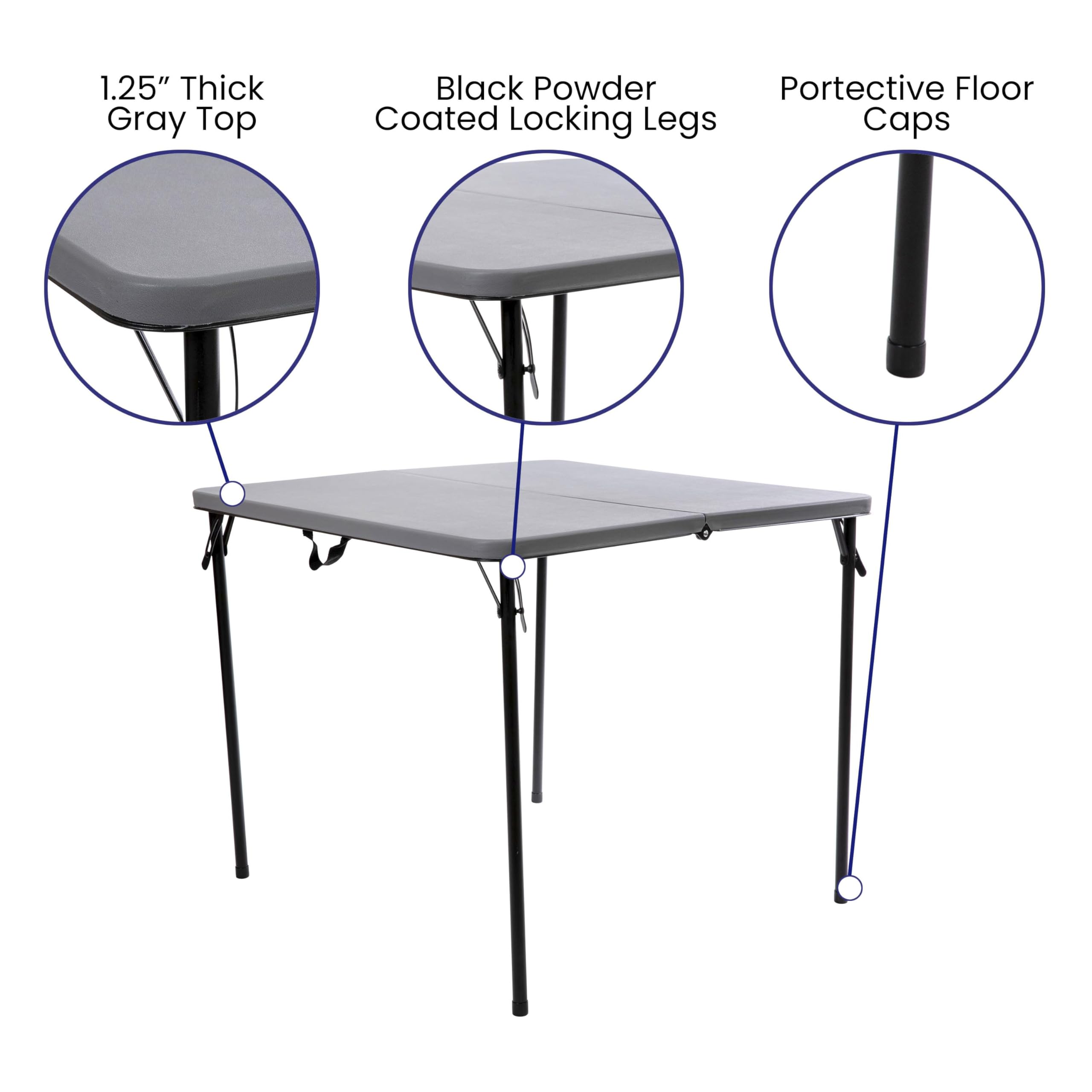 Flash Furniture Dunham quadratischer Veranstaltungstisch aus Kunststoff mit Tragegriff, zusammenklappbar, tragbar, für Veranstaltungen im Innen- und Außenbereich, 7 cm, Grau