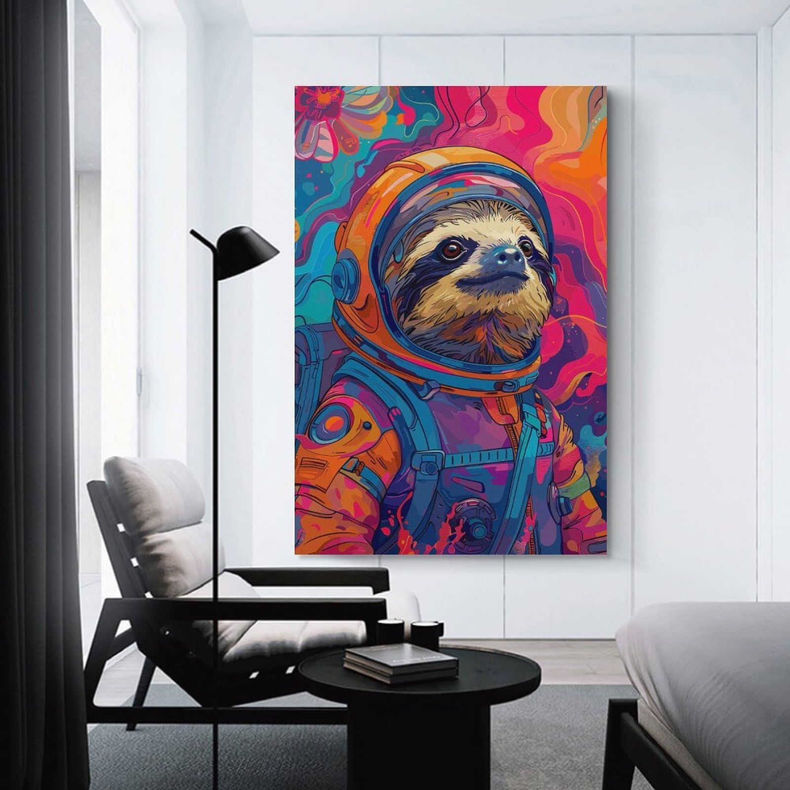 Junmoney Canvas Art Print Astronaut Sloth Space, 08x12inch(20x30cm), for Gallery Wall Decor And Room Displays, Wall Decor Suited to Curated Displays