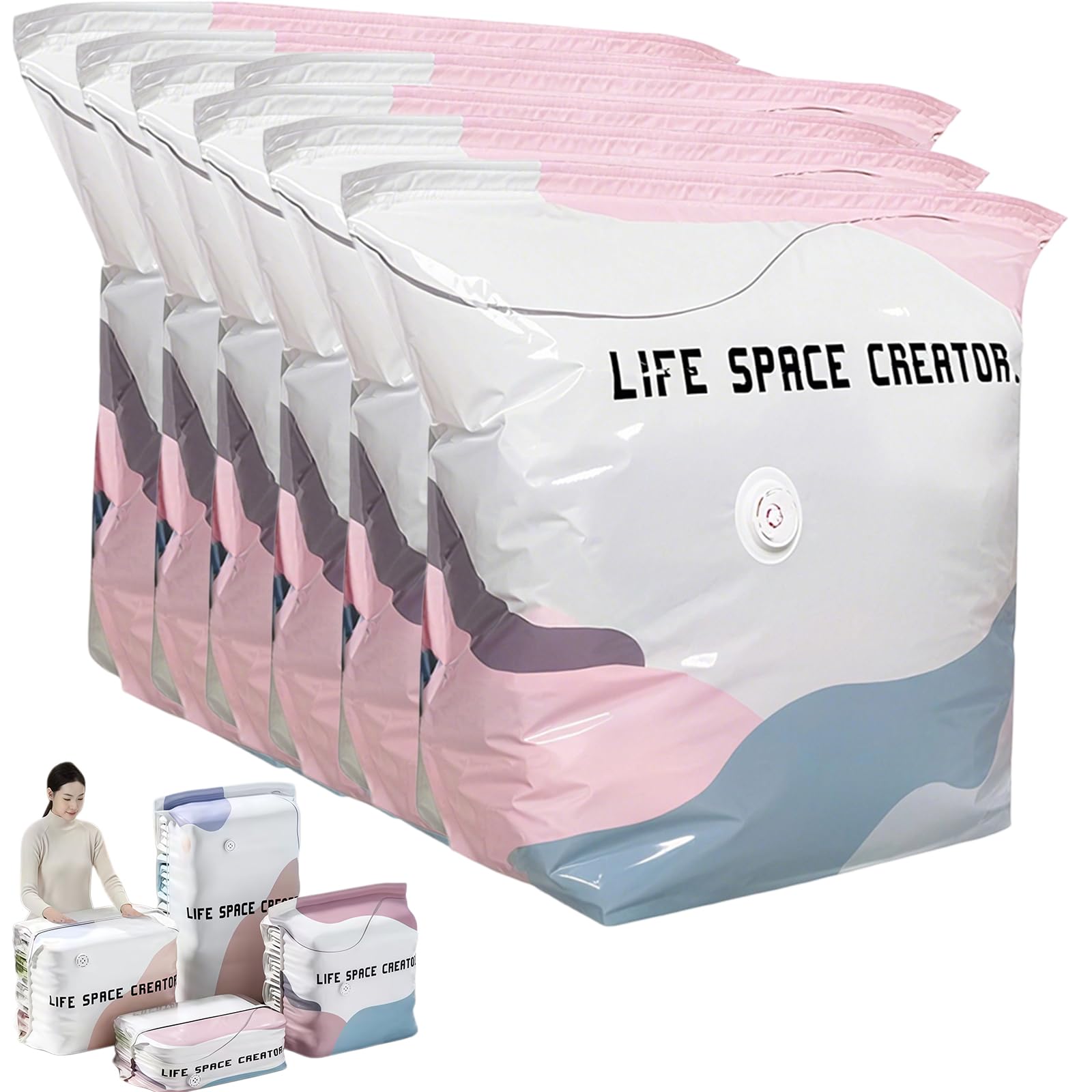 No-Pump Vacuum Storage Bags, Press & Seal Space Saver 80% Space Bags for Clothing, Keeps Clothes Dry & Dust‑Free, Pillows, Comforters, Blankets, Bedding,Travel (6PCS,Medium)