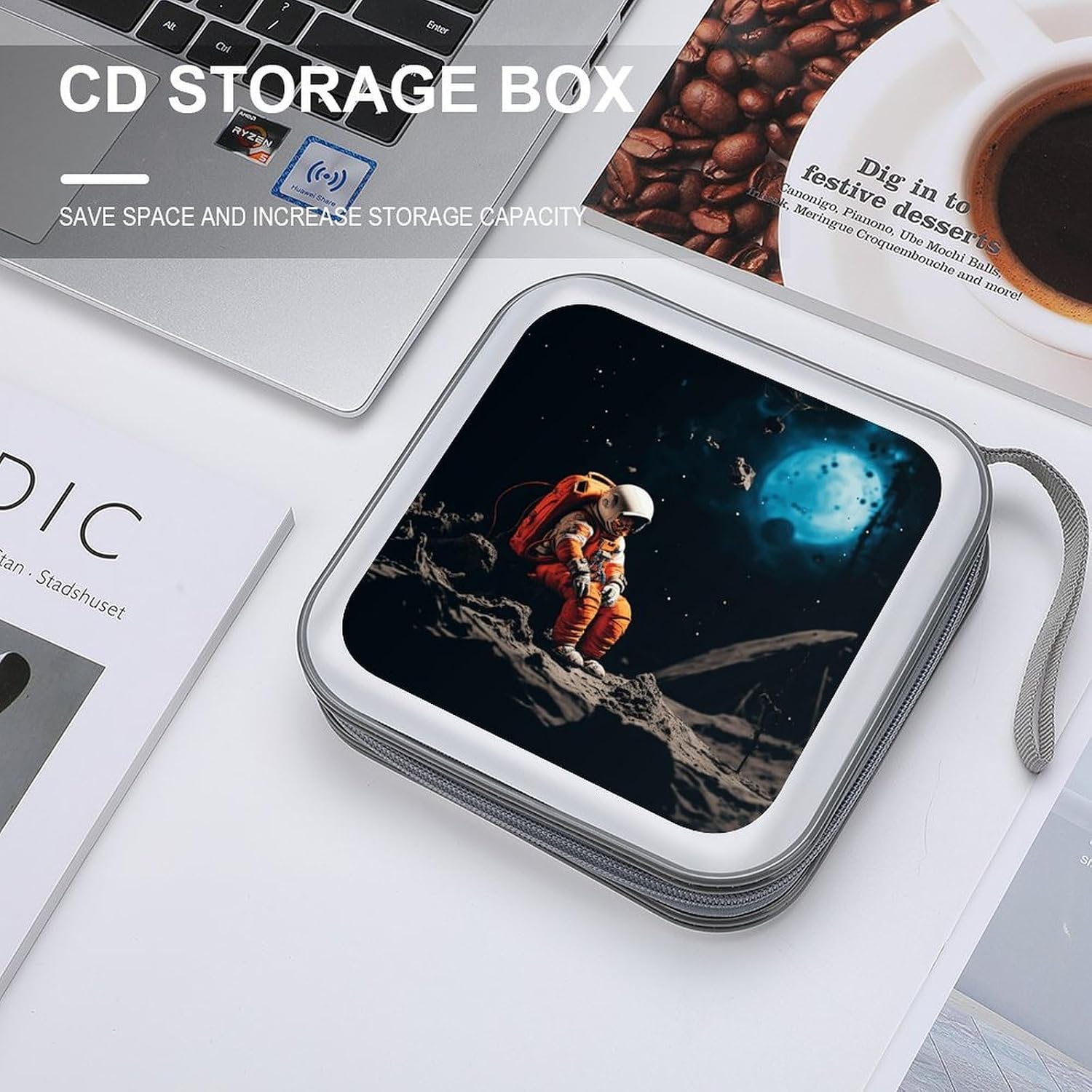 Astronaut Crashed on The Moon DVD Case 40 Capacity Protective Storage Organizer Binder Booklet Album Portable Disc Wallet Car CD Disk Holder Hard Plastic CD Cases CD DVD Case Holder