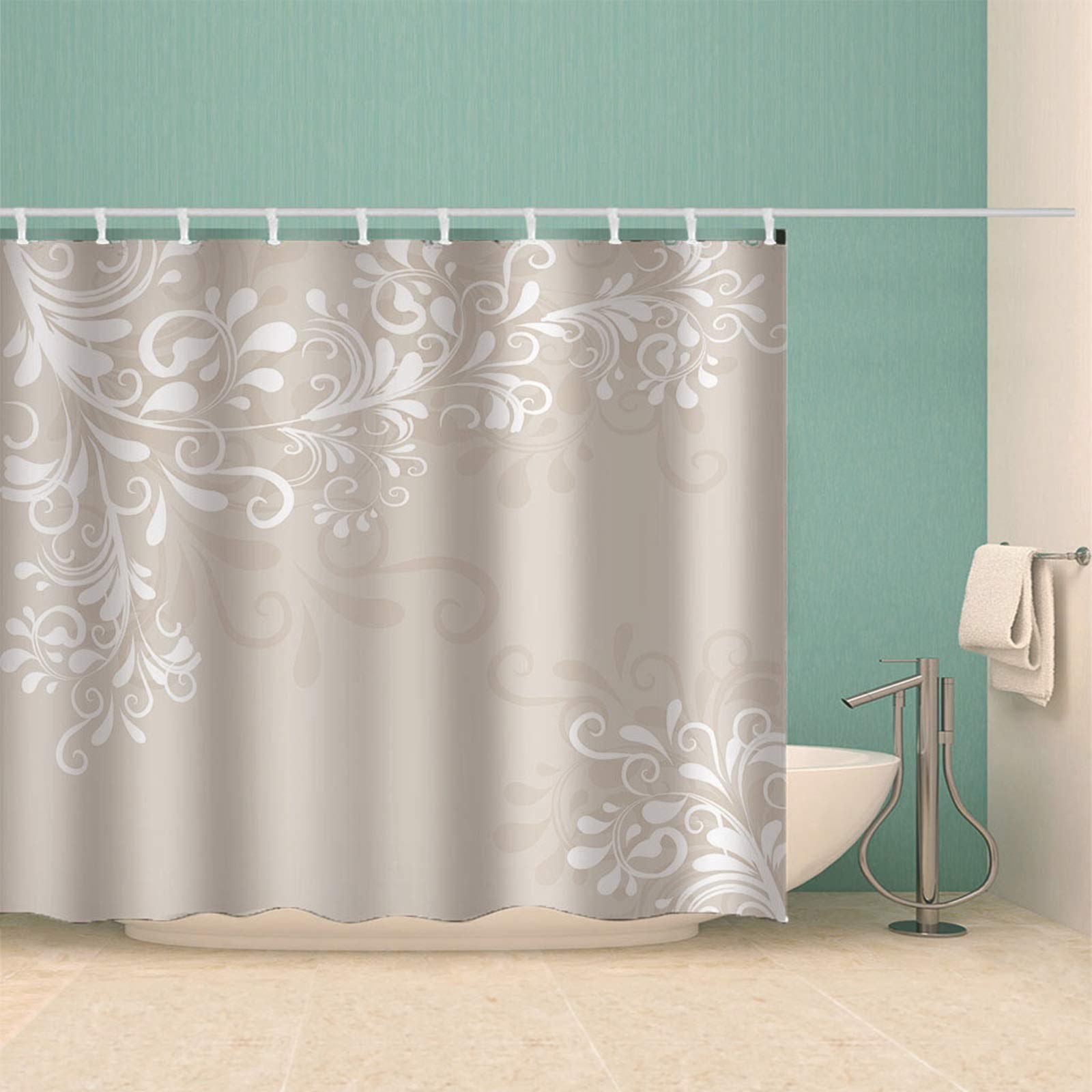 BLEUM CADE Duschvorhang Blumen-Design – 180x175cm, Wasserabweisend | Mit 12 Haken, Aus Polyester