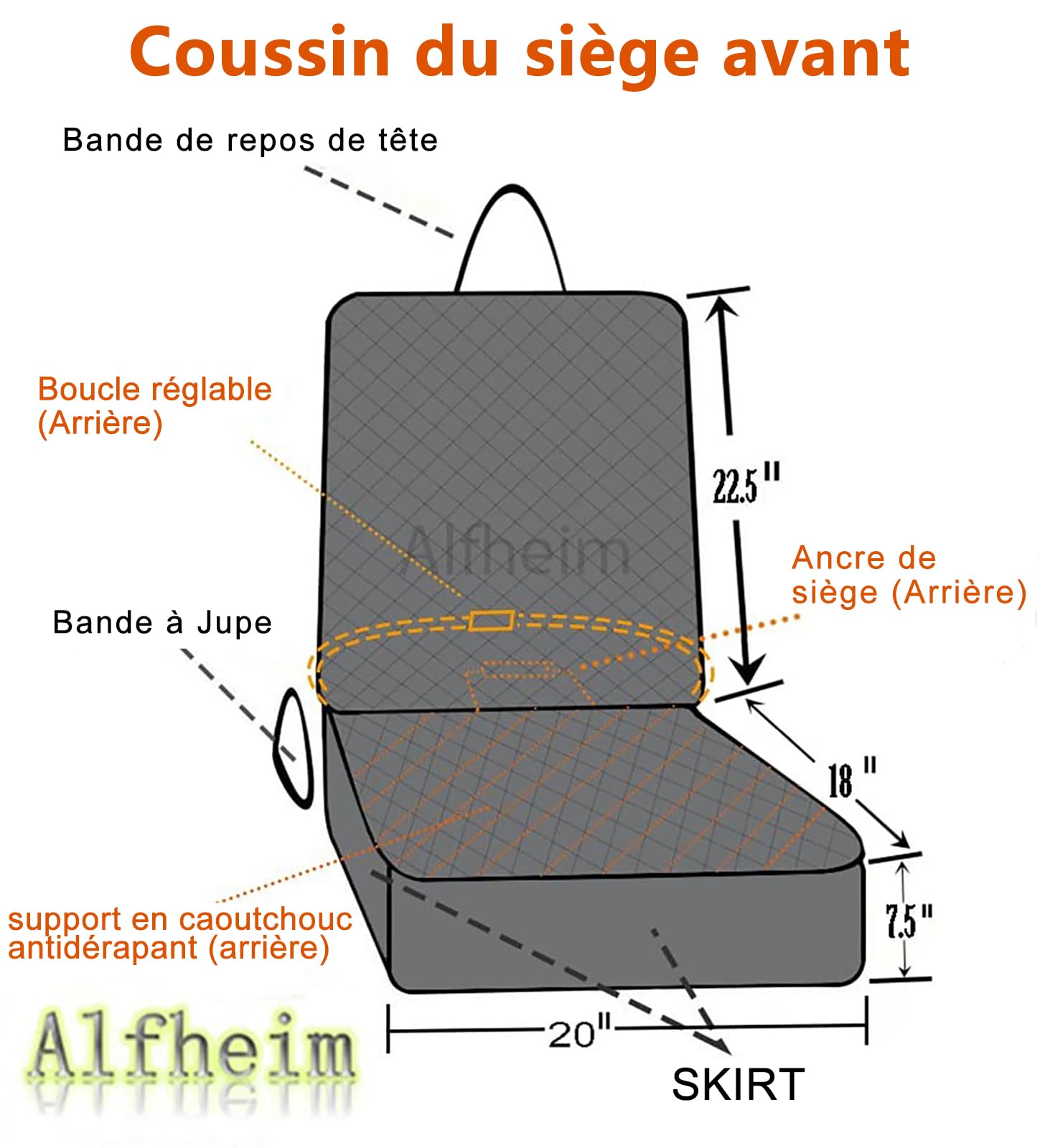 Alfheim Coussin Siège voiture anti usure pour Animaux De Compagnie/Chien, Ancrage Fixe De Caoutchouc Fond Anti-Dérapant Et ceinture De Sécurité, réglable (avant Et séparé Unique Utilisation)