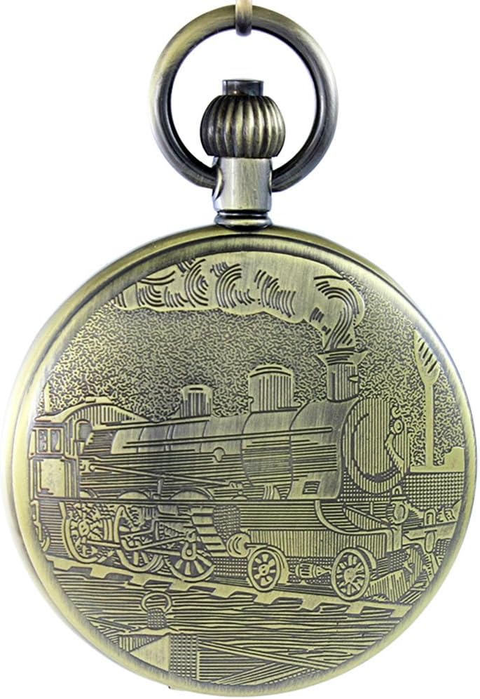 Waterproof Bronze Train Chain Large Digital Noctilucence Fob Self Winding Automatic Skeleton Mechanical Pocket Watch