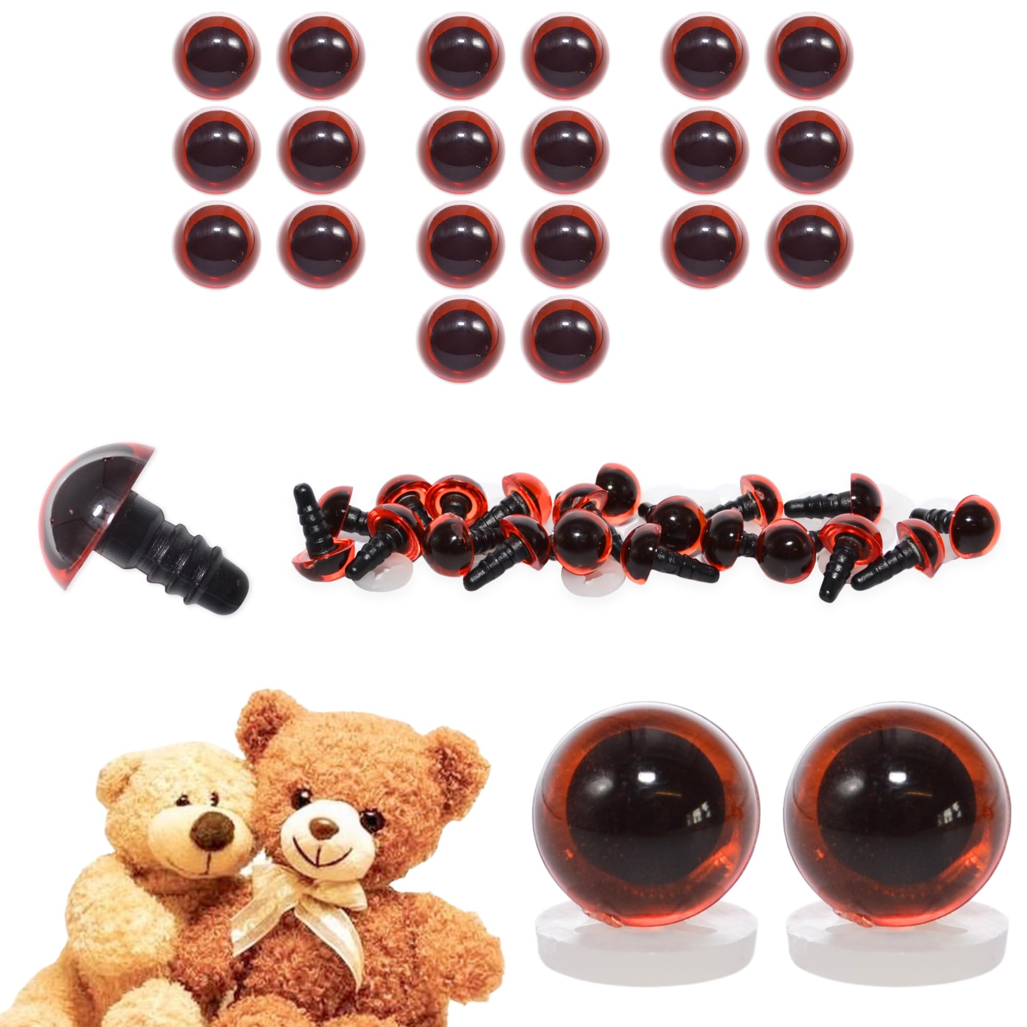 celloexpress 9mm Transparent Dark Amber Eyes with Plastic Backs - Safety Eyes for Soft Toy Teddy Bear Animal Making (Pack of 10 Pairs)