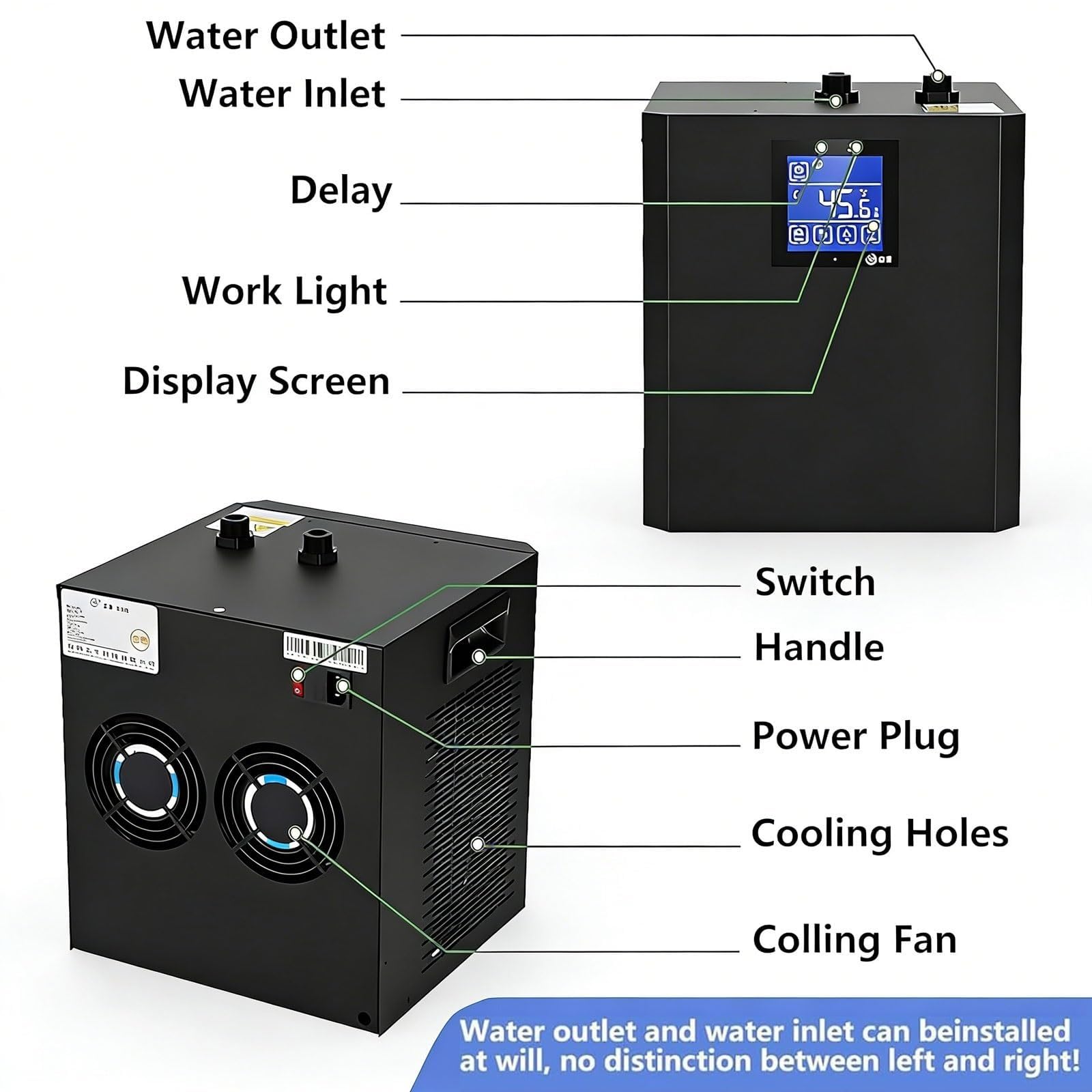 Raffreddatore per vasca di ghiaccio e immersione in acqua fredda, refrigeratore d'acqua da banco con filtro esterno, pompa con filtro, telecomando, schermo touch intelligente, bassa rumorosità