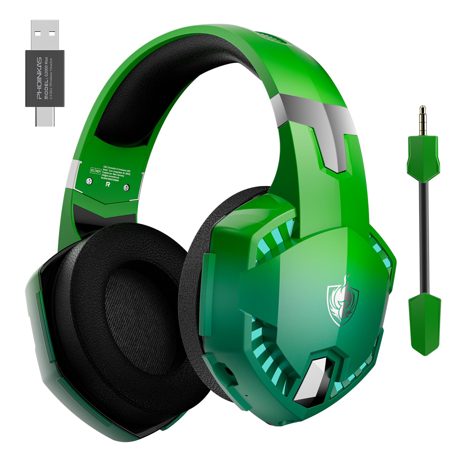 YOTMS Auriculares Gaming Inalámbricos - Compatibles con PS5, PS4, PC, Switch & Xbox - Sonido 7.1, Micrófono Extraíble con Cancelación de Ruido (Verde Eléctrico)