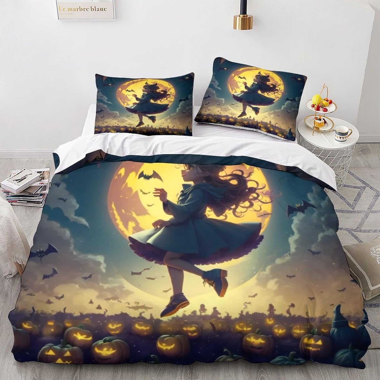 Parure de lit 220x240 Halloween fille en microfibre avec 2 taies