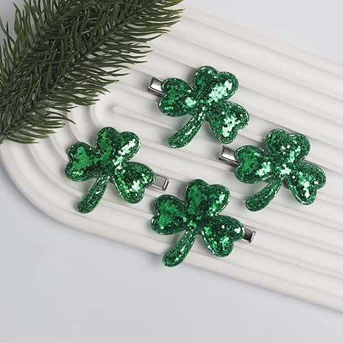 Miniatura 5 de Totelux Pinzas para el cabello de trébol del día de San Patricio, pinzas para el cabello con lentejuelas, pasadores de trébol verde irlandés, pinzas