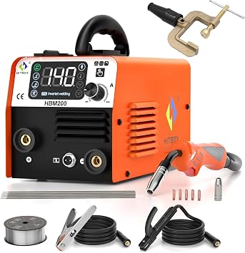 HITBOX 140A MIG Welder 110V, Flux Core Welder/Stick ARC/Lift TIG 3 In 1 Gasless MIG Welding Machine with Welding Clamp Brass 0.75kg Full Cooper 400Amp
