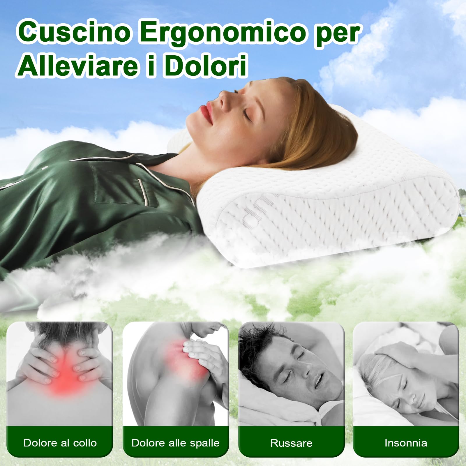 LAMB Cuscino Cervicale per Dormire, Memory Foam Ortopedico, Altezza Regolabile, Antirussamento, Traspirante, Antiacaro, Federa Lavabile, Cuscini Letto Matrimoniale