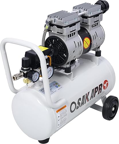 Miniatura 4 de Potente compresor de aire de 8 galones: bomba de aire eléctrica ultrasilenciosa sin aceite de 70 dBA, 115 PSI, portátil con ruedas y mango para el