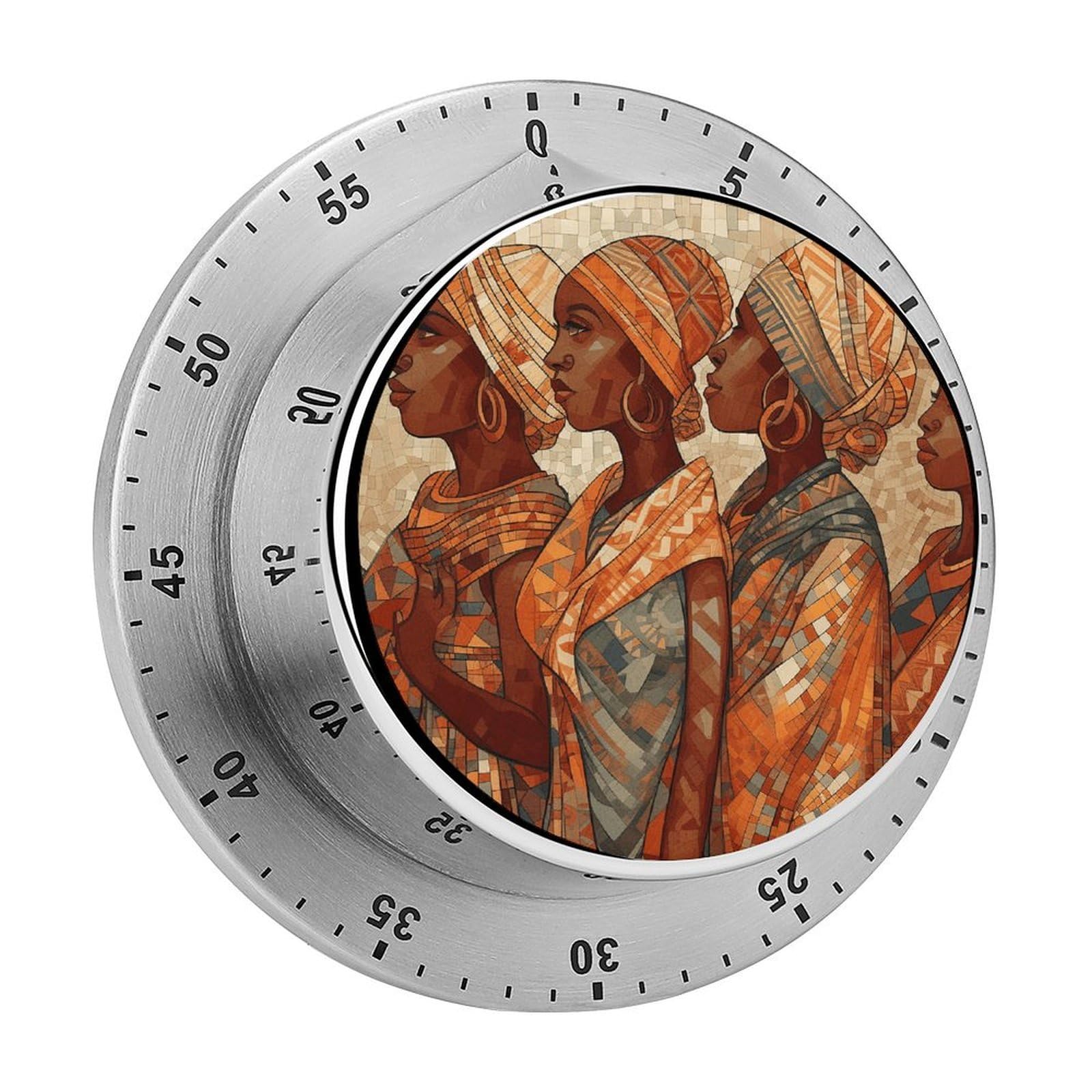 Africa Ethnic Pottery Timer with Loud Alarm Precision 60 Minute Wind Up Timer Portable Manual Countdown Timers Exquisite Stainless Magnetic Kitchen Timers for Cooking Chef Clock
