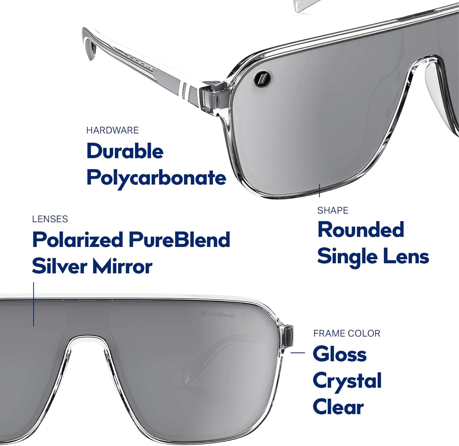 Blenders Eyewear Meister X2 – Polarized Sunglasses – Single Lens, Adjustable Temples – 100% UV Protection – For Men & Women Crystal image 8 of 9 B0DP3CRTTQ