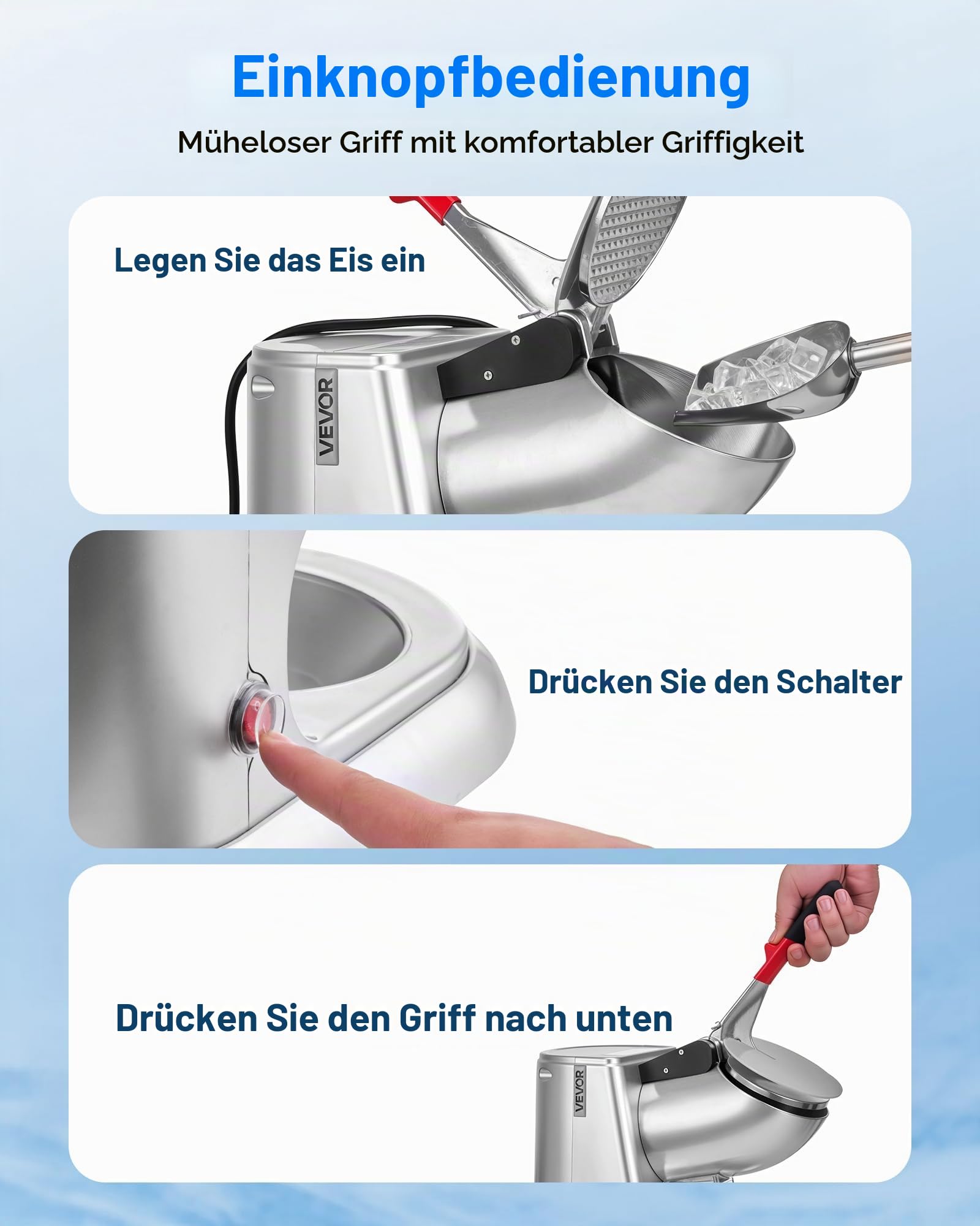 VEVOR Kommerzieller Eiscrusher 100 kg pro Stunde, elektrischer Schneekegel-Maker mit 4 Klingen, Edelstahl-Eiscrusher mit Schüssel & Abdeckung 300 W 2000 U/min, Eisrasierer Silber