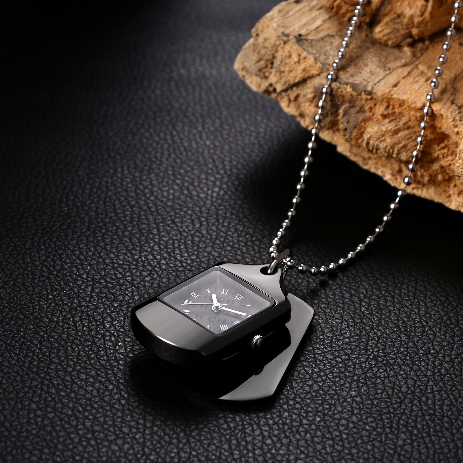 JewelryWe Zegarek kieszonkowy, łańcuszek na szyję z zegarkiem i nieśmiertelnikiem: 2 szt. analogowy kwarcowy zegarek łańcuchowy, cyfry rzymskie, prostokątny, wojskowy, nieśmiertelnik, wisiorek