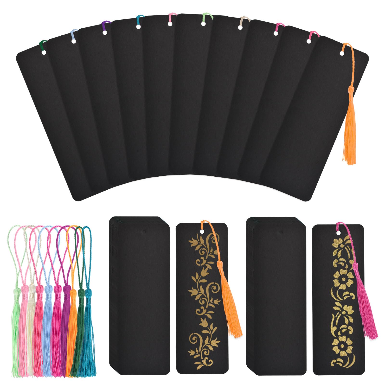 80 Pcs Blank Kraft Paper Bookmarks With Colorful Tassels - DIY Book Markers & Gift Tags 5.5x2 Inches