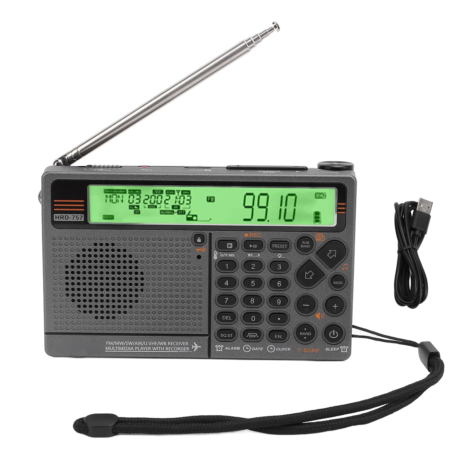 Multibanda SW FM MW Air WB V UHF, Radio Portátil, Control de App Reproducción BT Radio Digital con Conector para Auriculares de 3,5 Mm, Alarma SOS y Linterna (Green)