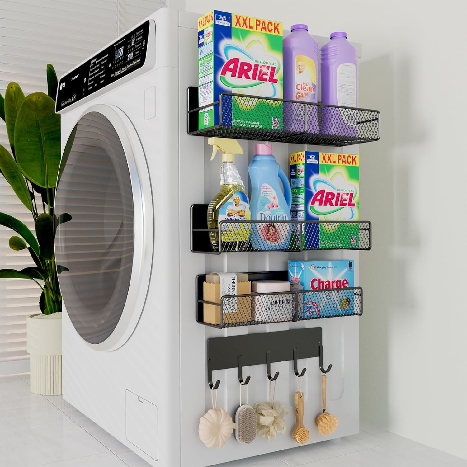 4 Pack Magnetic Shelves Laundry Organizer Heavy Duty Black