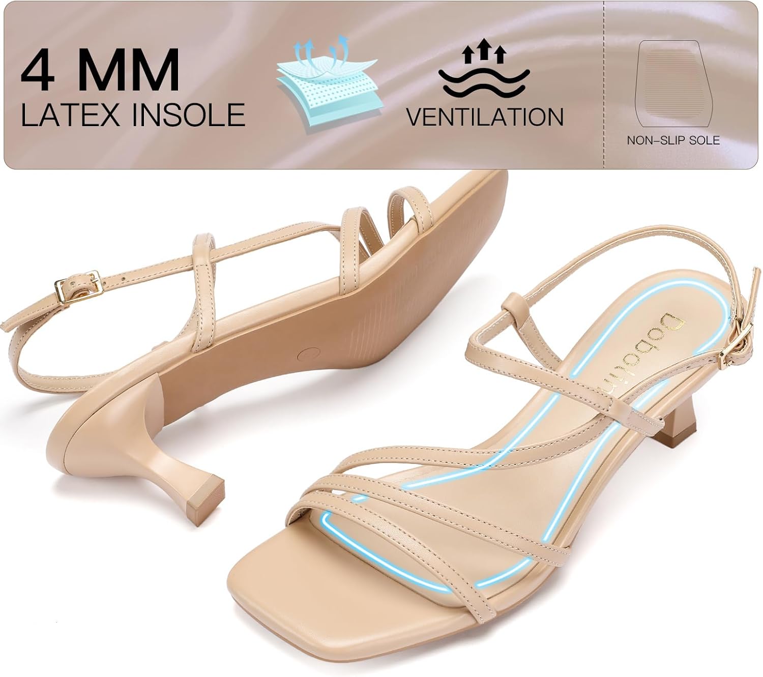 Women's Sandals 2.09 Inch Square Open Toe Low Kitten Heel Strappy Dress Shoes for Women Comfortable Slingback Heels Sandals Ankle Strap Wedding Dance Party Daily Office