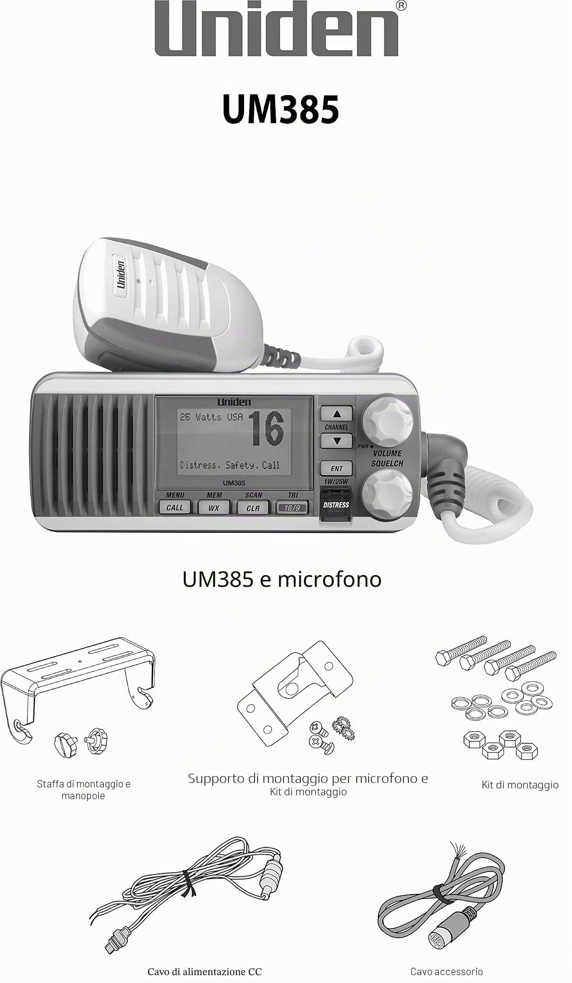Uniden UM385 Fixed Mount VHF Radio - White