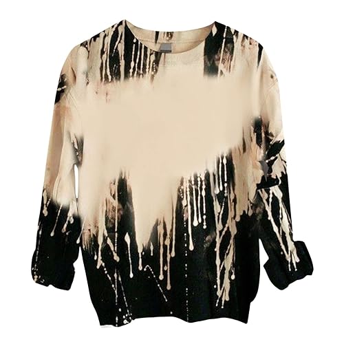 Women's Long Sleeve Sweatshirts Bleached Blank Casual Tie Dye Sweatshirt
