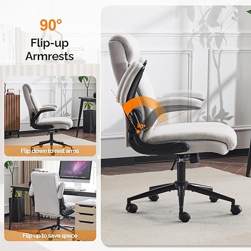 Miniatura 5 de VINGLI Silla de escritorio de oficina ergonómica con brazos abatibles acolchados, silla de computadora ejecutiva giratoria de 360 con respaldo alto
