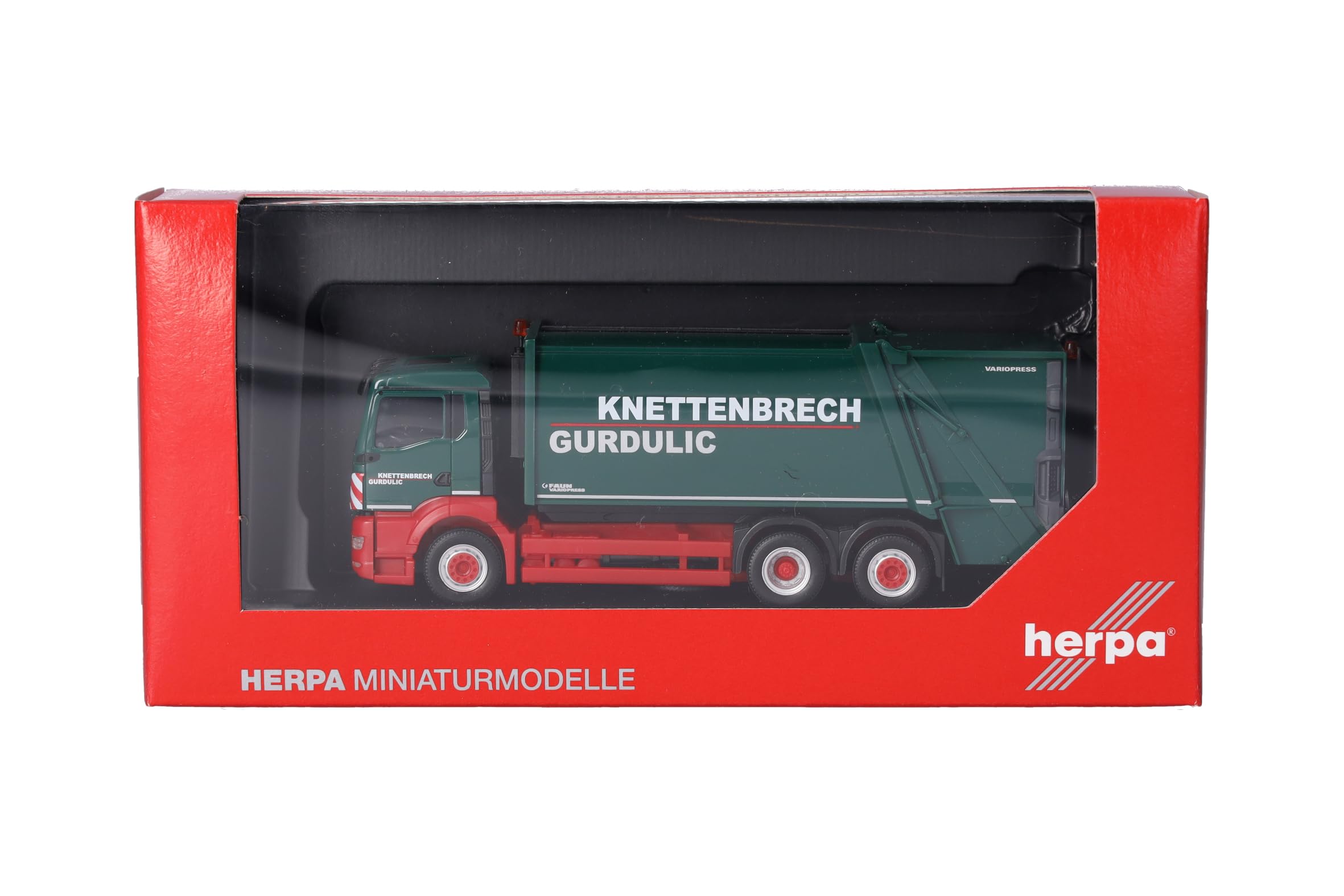 Herpa LKW Modell Man TGS NN Pressmüllwagen Faun VARIOPRESS Knettenbrech Gurdulic, Miniatur im Maßstab 1:87, Sammlerstück, Made in Germany, Kunststoff, grün