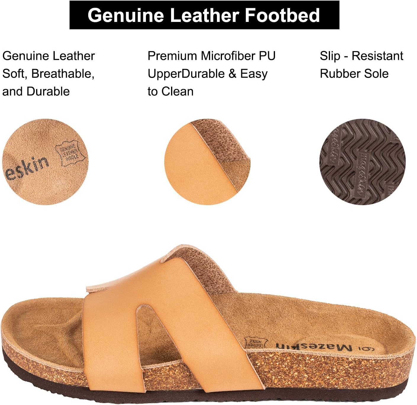 mazeskin Genuine Leather Orthopedic Summer Slide Sandals for Women with Arch Support,Orthotic Footbed for Plantar Fasciitis Flat Feet
