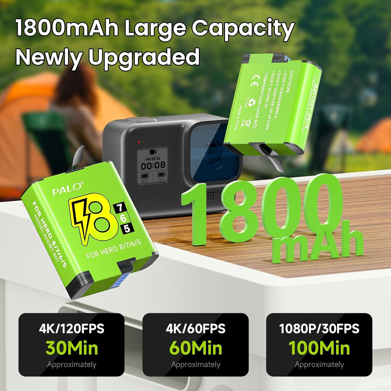 2 batterie per Hero 8/7/6/5 Black e caricatore per Hero 12/11/10/9/8/7/6/5 Black – Caricabatterie con accessori per batteria, ricarica Chnell, bassa temperatura adatta