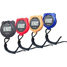 Simple Stopwatch Large LCD Screen Handheld Countup Timer Time Calendar with Clock Function Pack of 4