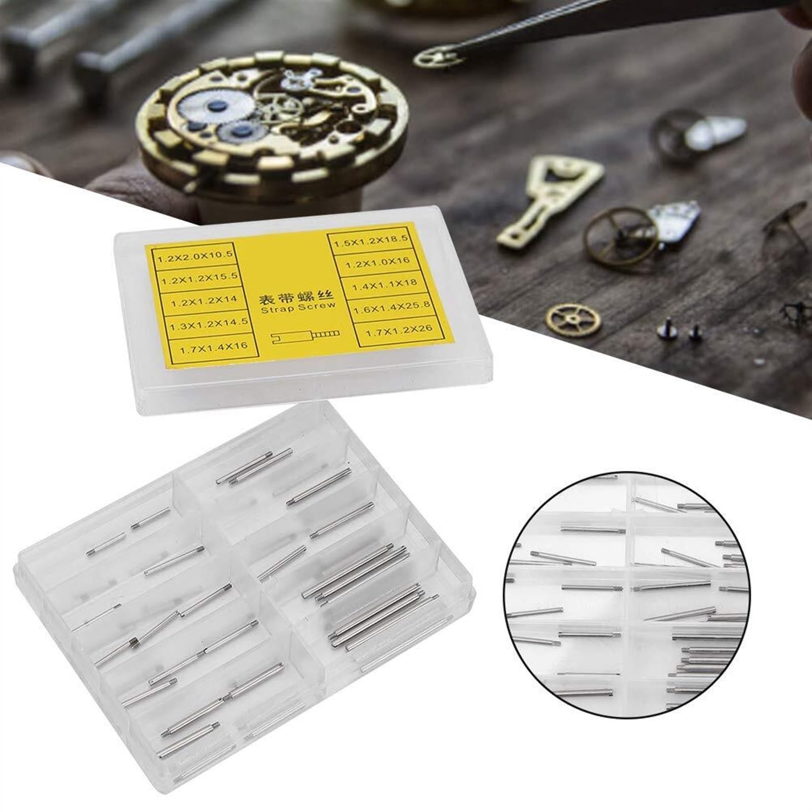 Kit de vis et goupilles pour Bracelets de Montre, 2 boîtes de Tailles variées avec boîte de Rangement, Accessoires pour Outils de réparation