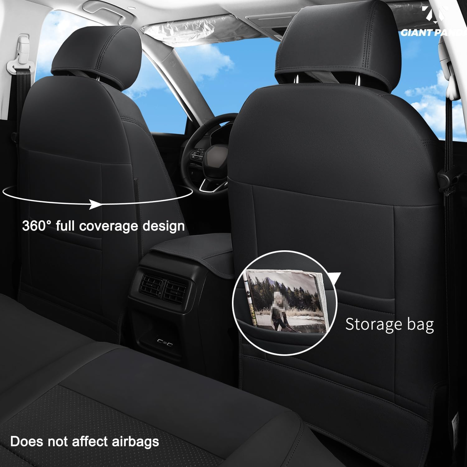 GIANT PANDA Car Seat Covers Custom Fit for Honda CRV 2023 2024 2025 2026 EX,EX-L,LX,Sport Series,Hybrid,Waterproof Faux Leather Seat Cover for SUV Full Set (Black)
