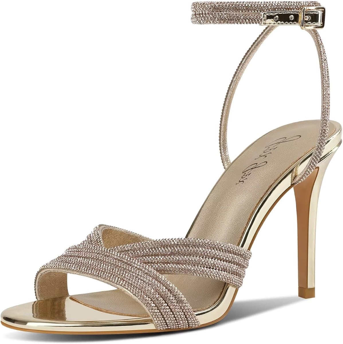 Women's Rhinestone High Heel Sandals Sparkly Stilettos Heeled Ankle Strap Stilettos Round Open Toe Dressy Weddings Sexy Sandals Shoes
