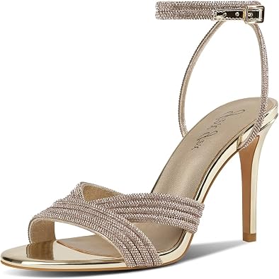 Womens Rhinestone High Heel Sandals Sparkly Stilettos Heeled Ankle Strap Stilettos Round Open Toe Dressy Weddings Sexy Sandals Shoes