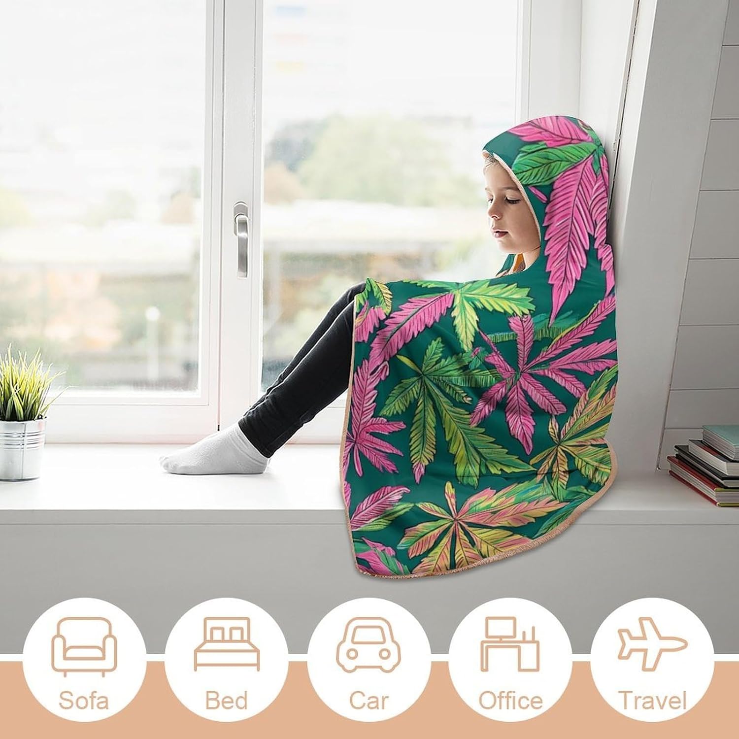 Hawaii Weed Leaves Fashion Wearable Blanket Hoodie Fleece Throw Cloak Robe Unisex