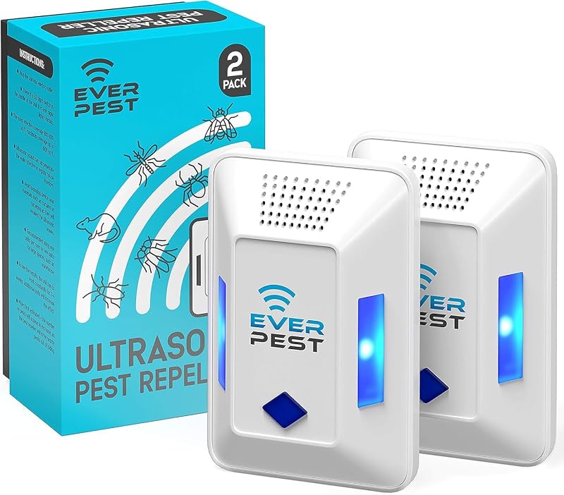 Repelente ultrasónico de control de plagas, paquete de 2 dispositivos que repele cucarachas, grillos, pulgas, moscas de la fruta, disuasorio, ultrasonido, insectos, ratones, cucarachas, ratas, escorpiones