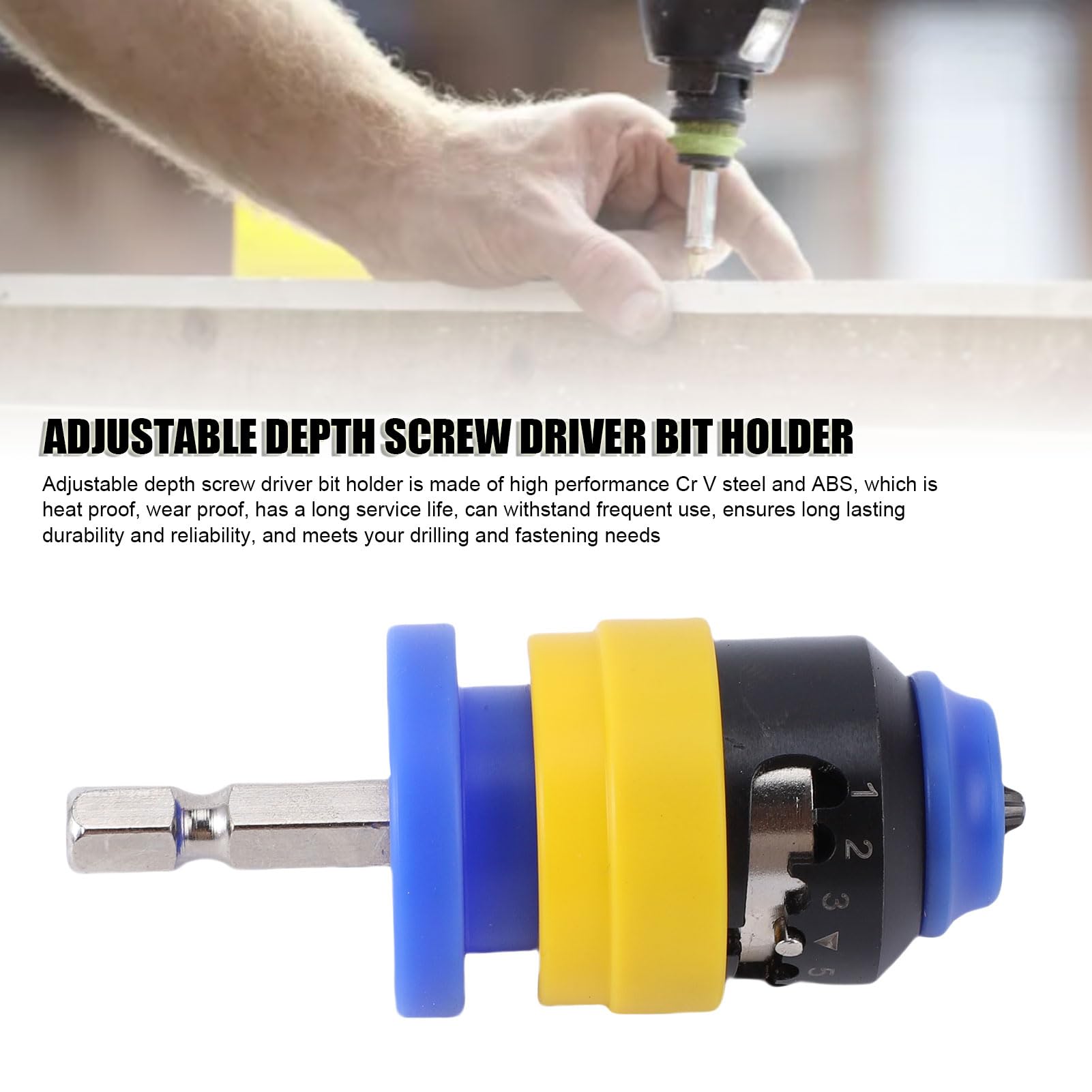 Portapuntas de destornillador de profundidad ajustable, embrague Setter, adsorción magnética súper fuerte para paneles de yeso, amarillo y azul