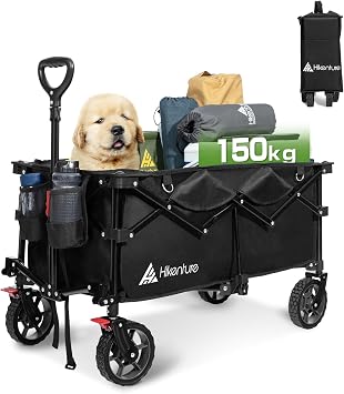 Hikenture 150L Collapsible Wagons Carts Foldable, 330LBS Compact Folding Utility Cart with Easy-Glide Narrow Wheels, Portable Hand Cart for Grocery, Shopping, Garden, Apartment, Beach, Black